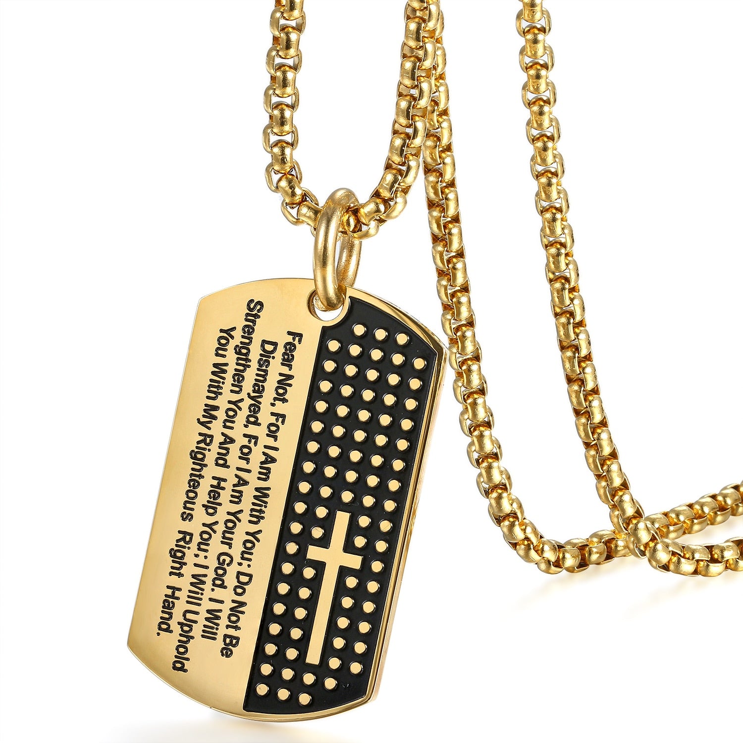 Gold Cross Dog Tag Pendant Chain Necklace