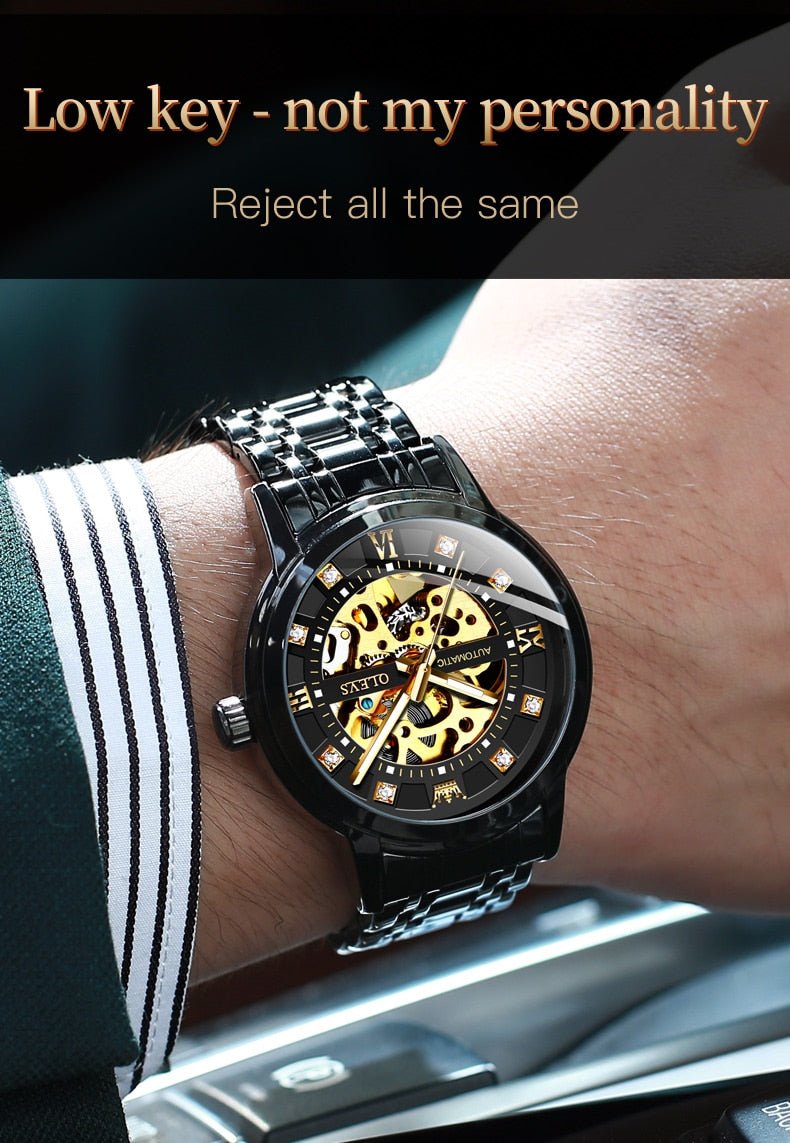 OLEVS Men Skeleton Watch Automatic Luxury Mechanical Wrist Watches