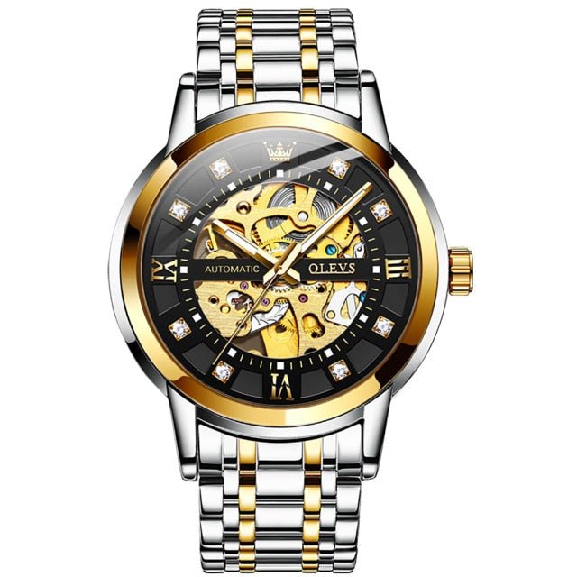  OLEVS Mens Skeleton Watch Chronograph Luxury Diamond